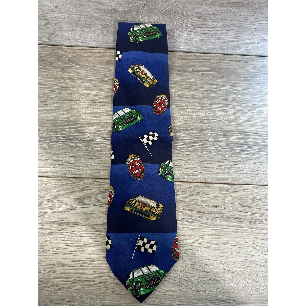 Keith Daniels Racing Car Tie Mens OS Blue Good Silk Novelty Checkered Flag Italy